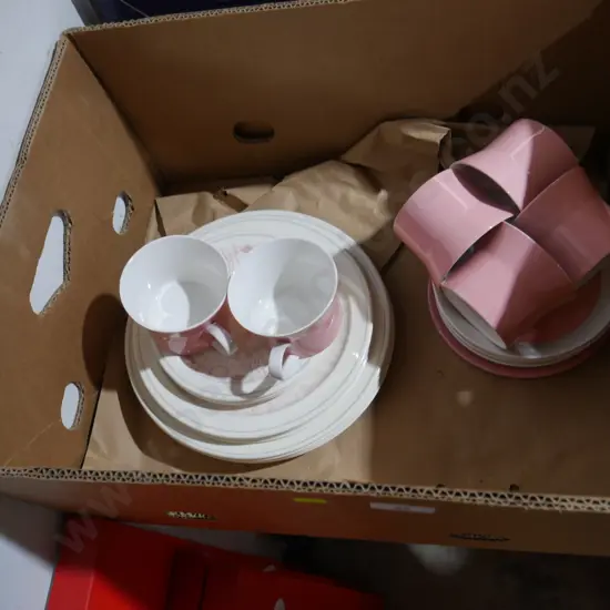 Pink and white china