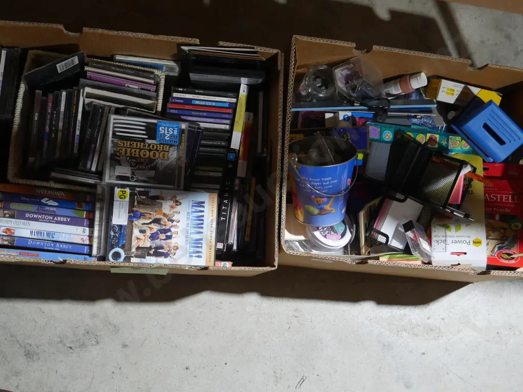 Two boxes of CDs, stationery etc Image 1++