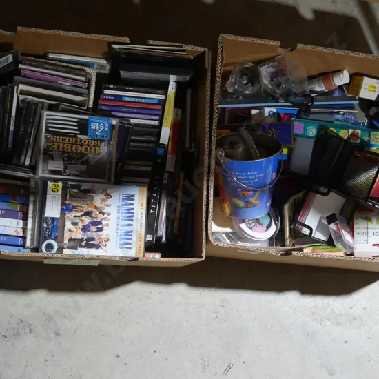 Two boxes of CDs, stationery etc