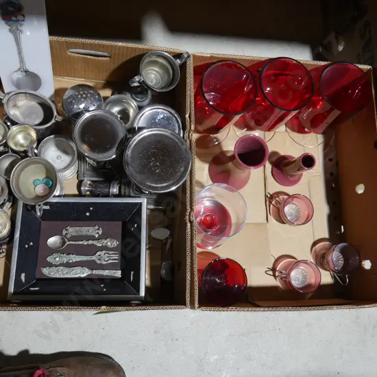 2 boxes of EPware and red glassware