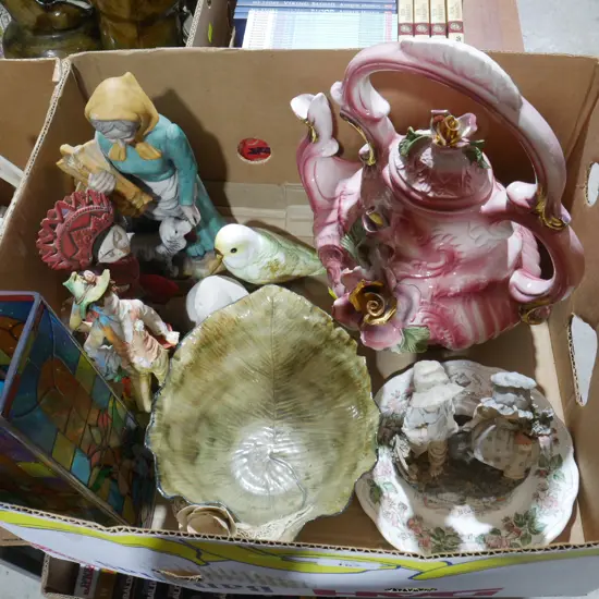 Figurine ornaments, large teapot etc