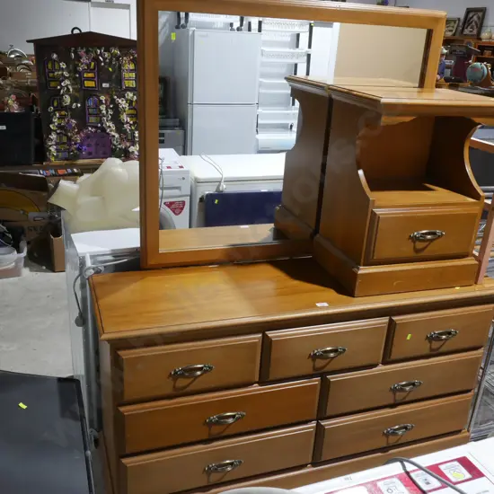 Mirror back dresser and bedside table