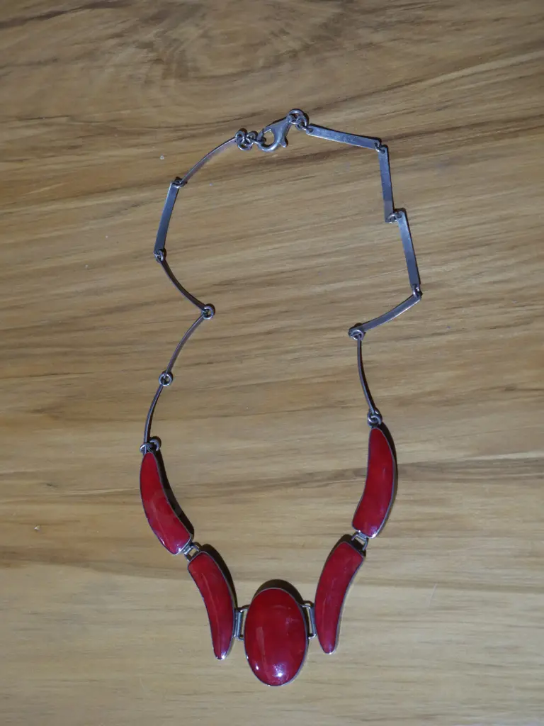 Sterling silver and red stone necklace Image 1++