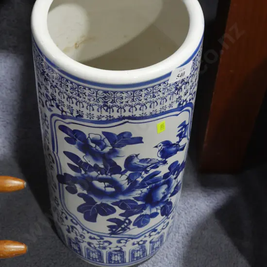 Blue and white umbrella stand