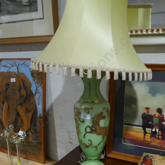 Green glass horse theme table lamp
