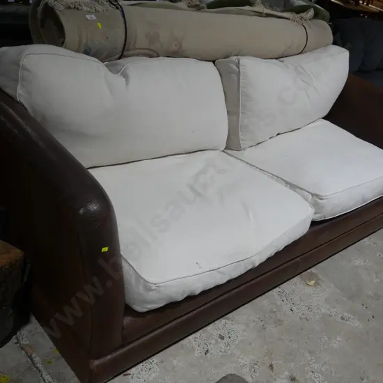 3-seater leather and fabric couch