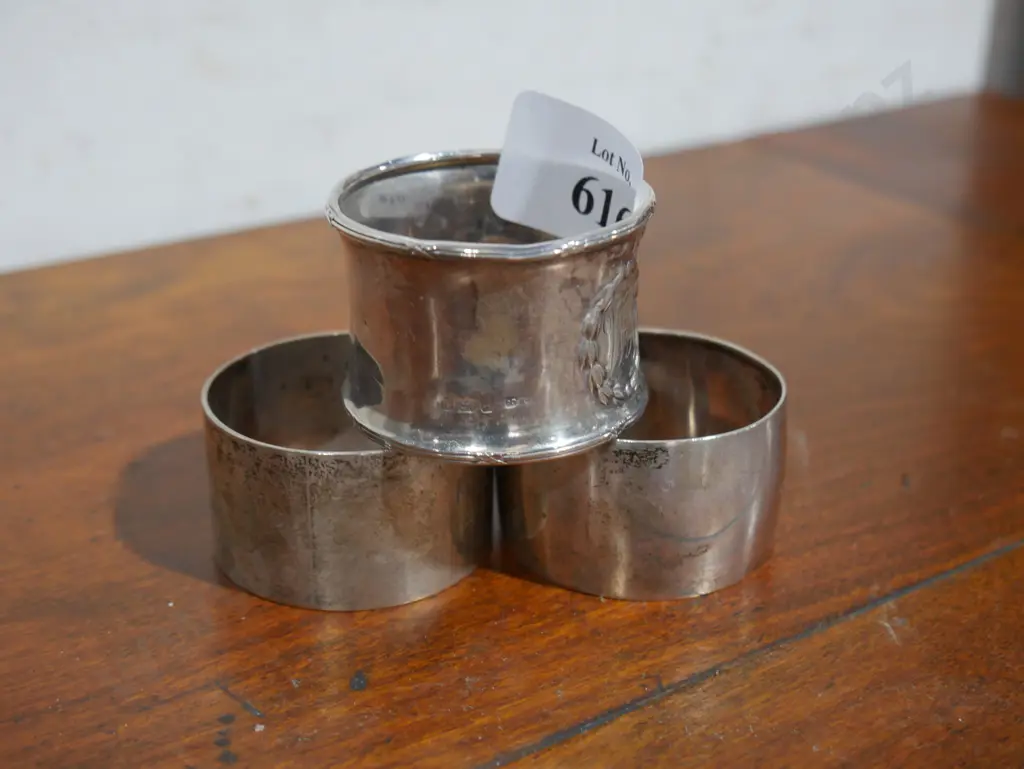 3 sterling silver serviette rings Image 1++