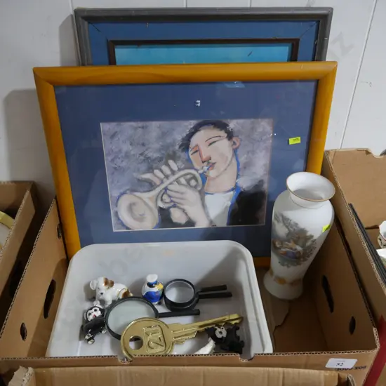 Artworks, vase, dog ornaments etc