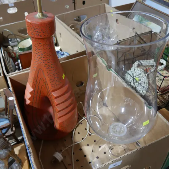 Table lamp and large glass vase