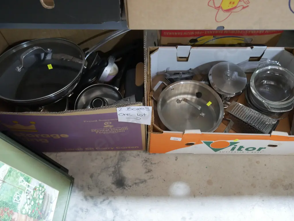 2 boxes of pots and pans etc Image 1++