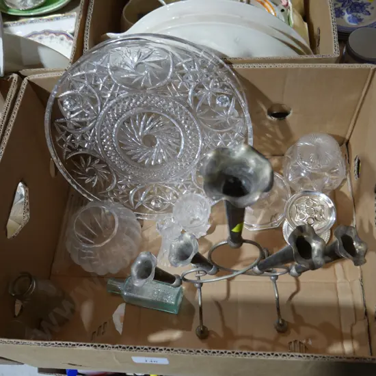 Crystal cake platters, candle stick holder etc
