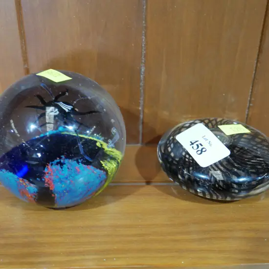 2 glass paper weights
