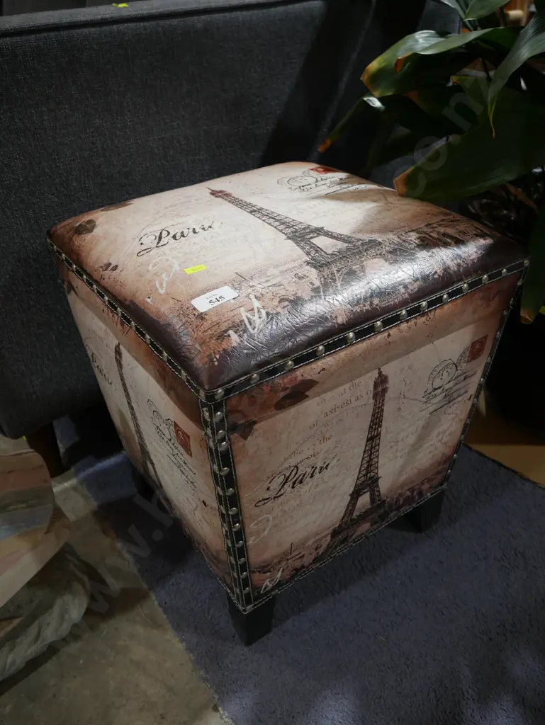 Paris print storage stool etc Image 1++