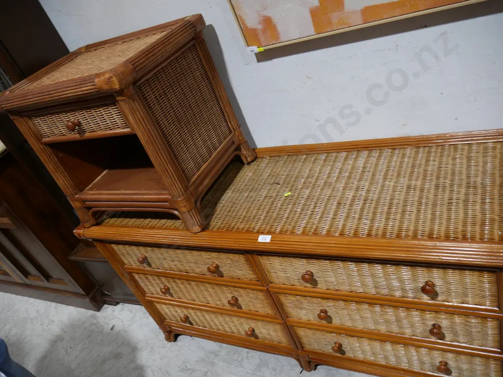 Cane chest of drawers and bedside drawers Image 1++