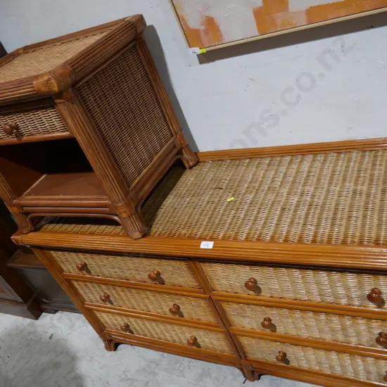 Cane chest of drawers and bedside drawers