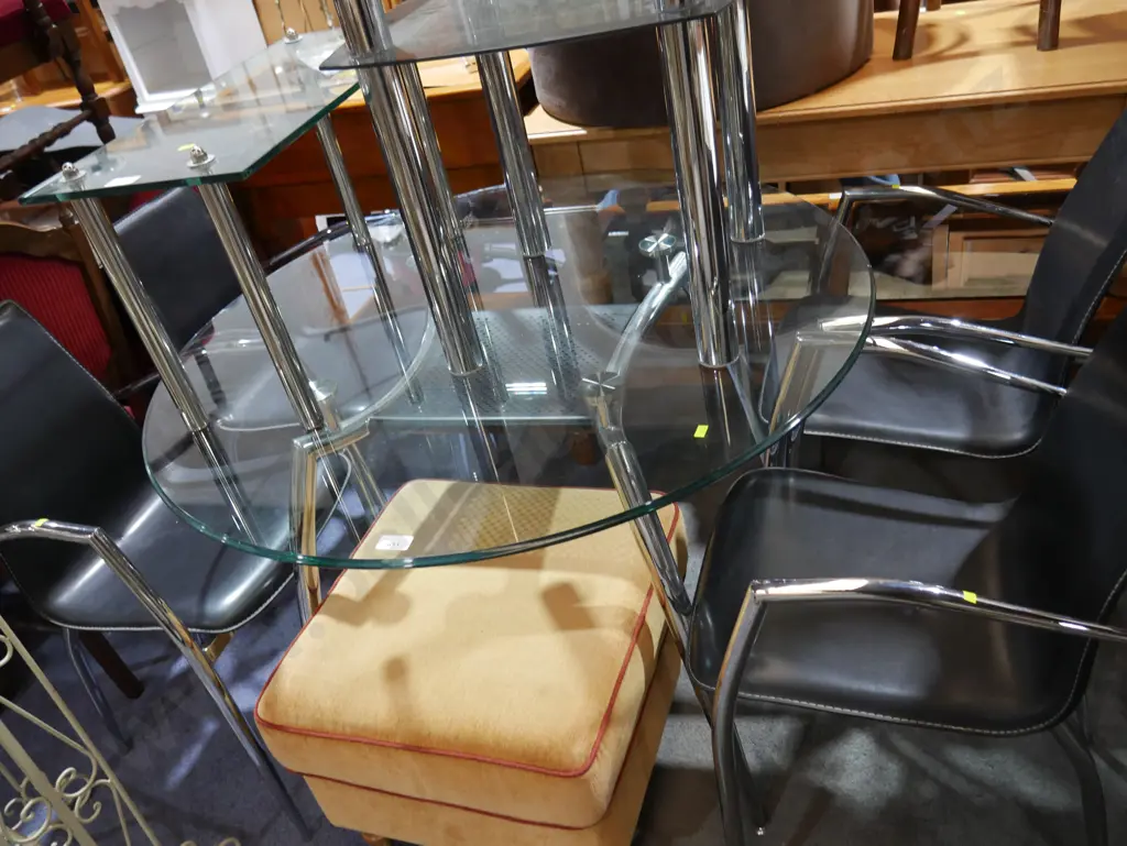 Glass round dining table and four chairs Image 1++
