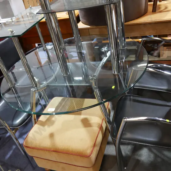 Glass round dining table and four chairs