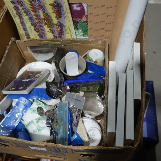 Art tiles, souvenir teaspoons, china etc