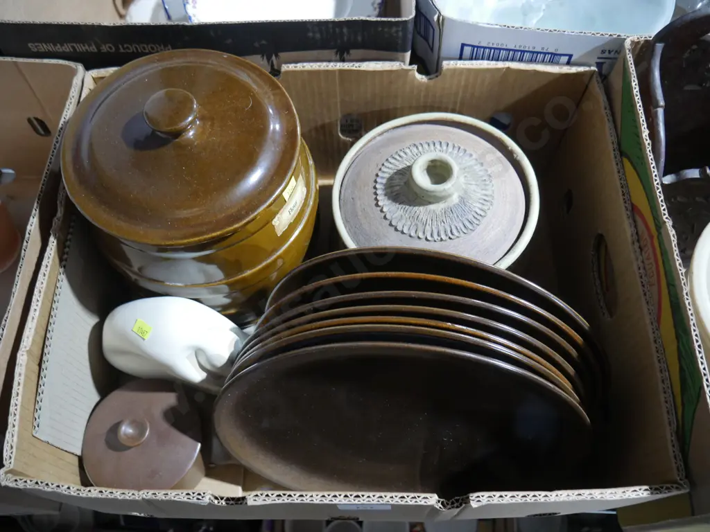 Crown Lynn plates, pottery lidded pots etc Image 1++