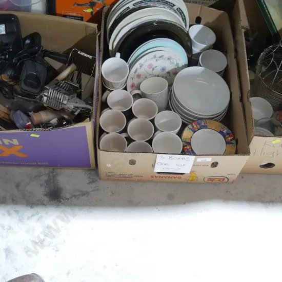 3 boxes of kitchenware etc