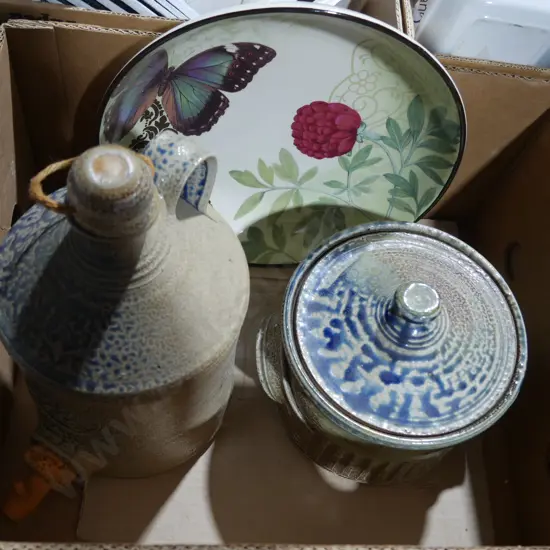NZ pottery casserole dish, wine decanter etc