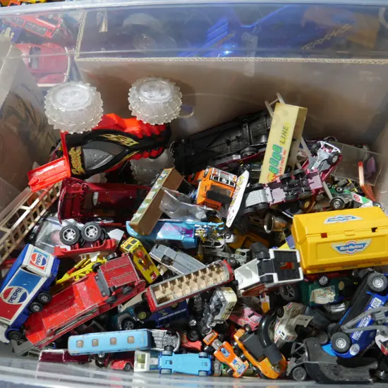 Container of toy vehicles