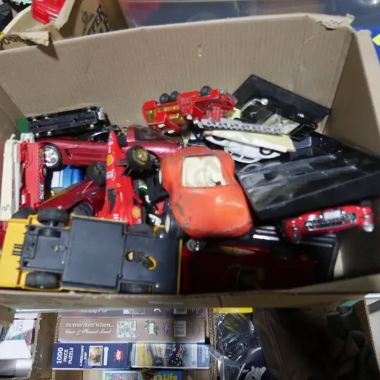 Box of toy vehicles