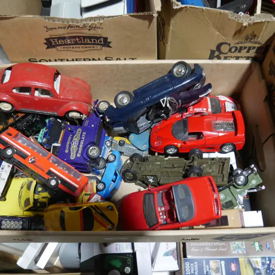 Box of toy vehicles