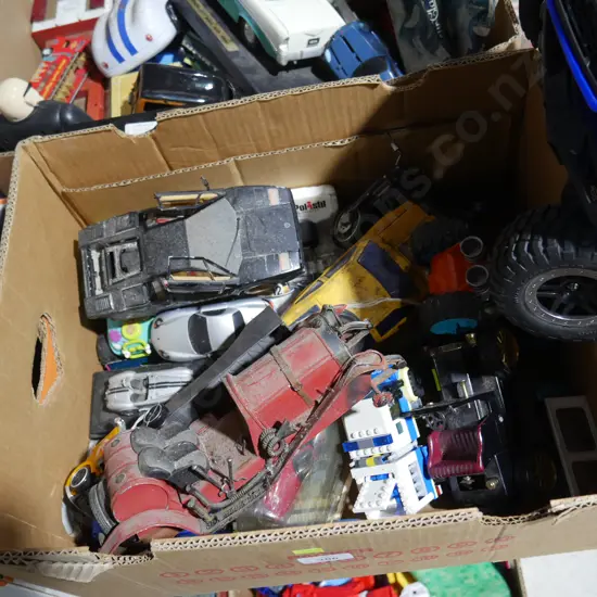 Box of toy vehicles