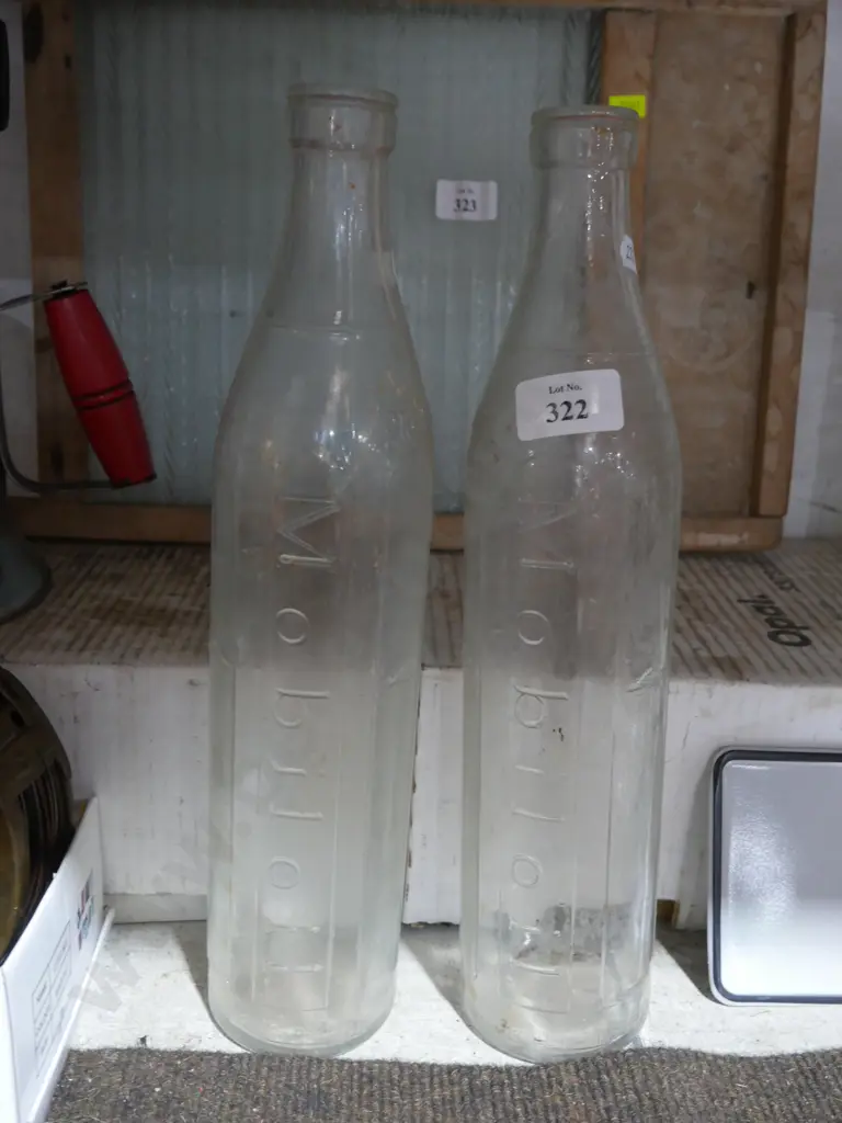 2 glass mobil oil bottles Image 1++