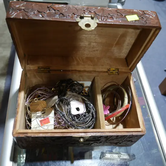 Camphor jewellery box and contents