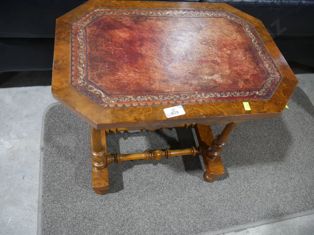 Walnut occasional table - leather top Image 1++