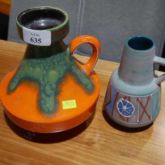2 German pottery jug vases
