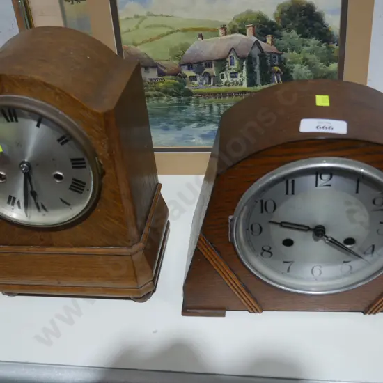 2 wood mantle clocks