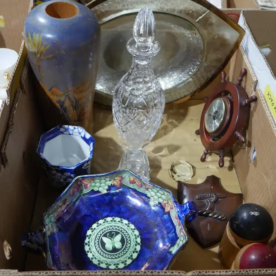 Crystal decanter, vintage china etc