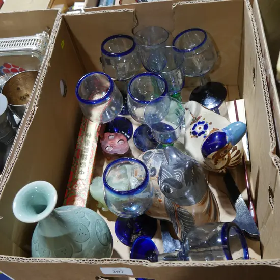 Mexican pottery, glassware etc