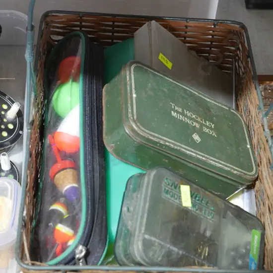 Basket of assorted fishing gear