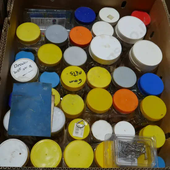 Assorted containers of screws etc