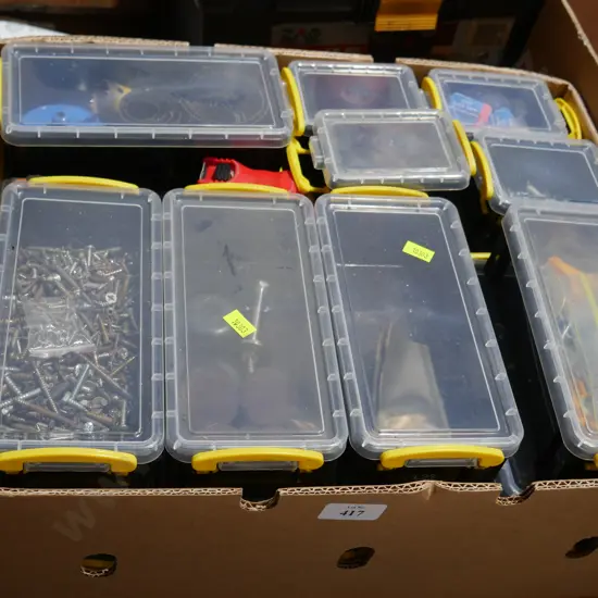 Assorted containers of screws etc