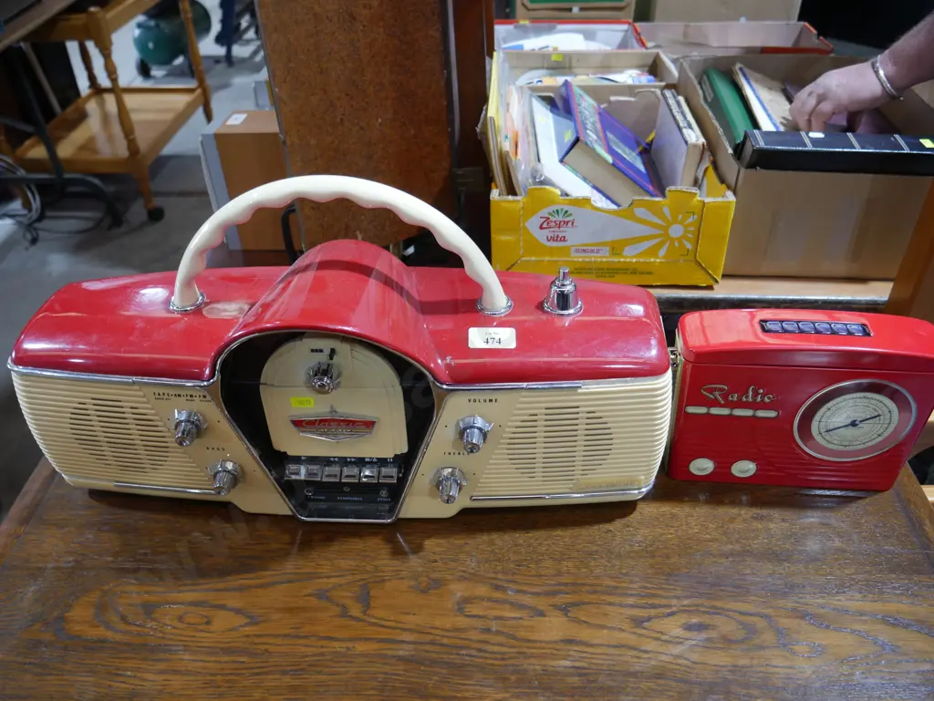 Classic radio cassette player and tin Image 1++