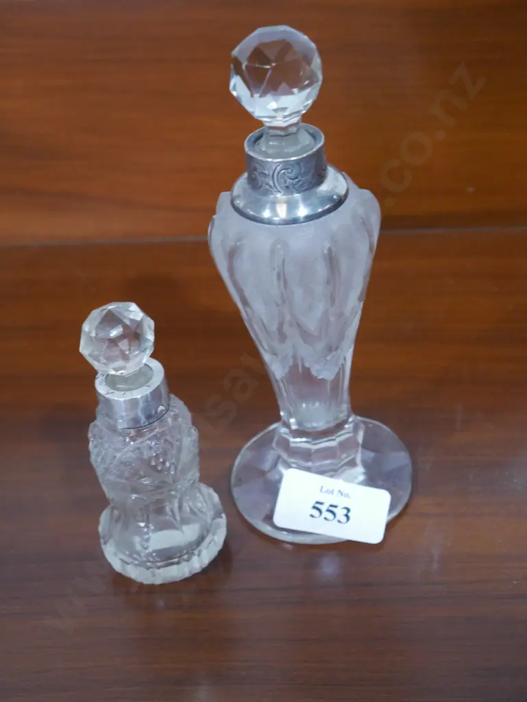 2 Stirling silver topped and crystal scent bottles Image 1++