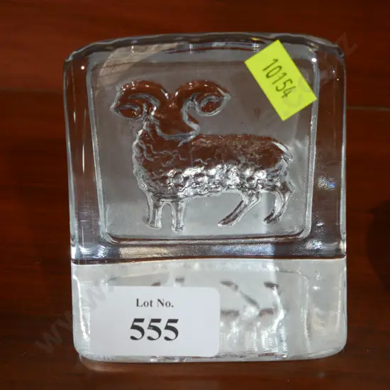 Nybro Sweden Ram glass paperweight