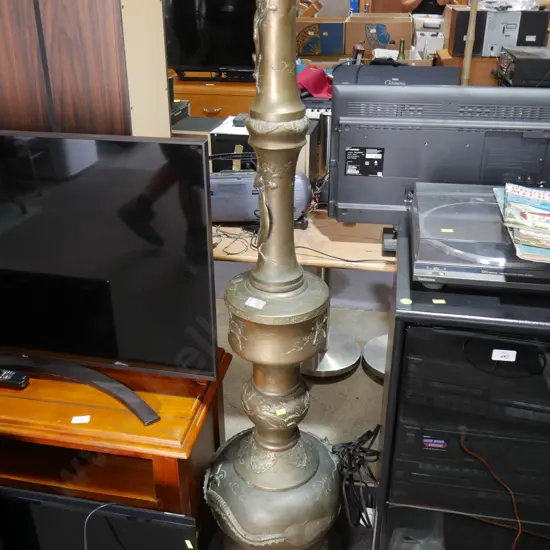 Large ornate brass standard lamp