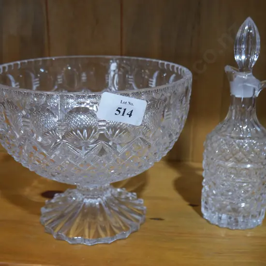 Crystal footed bowl and decanter