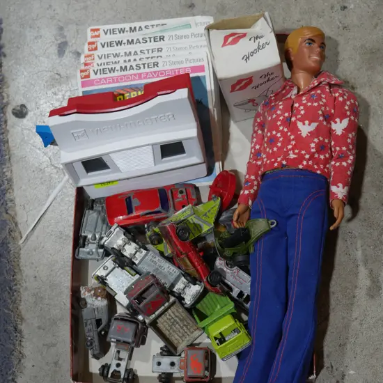Fun-ho miniatures, view-master and reels, a Ken doll