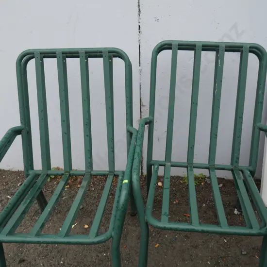 4 green chairs