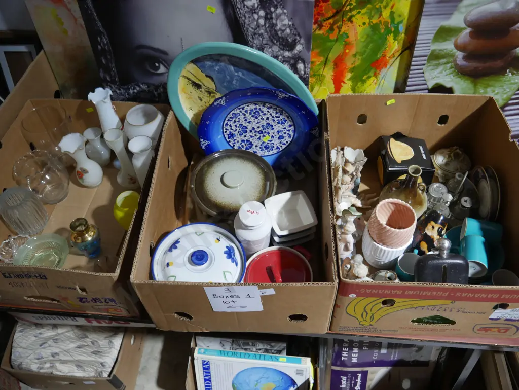 Three boxes of glassware, ornaments etc Image 1++