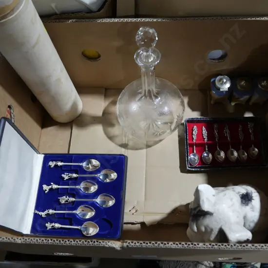 Cased teaspoons, prints etc