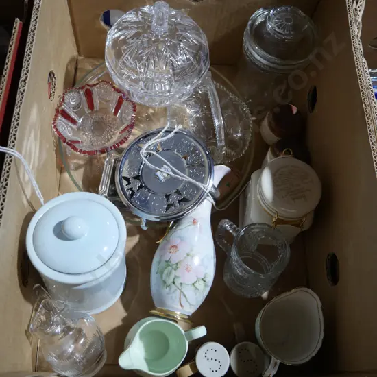 Glassware, lidded jars etc