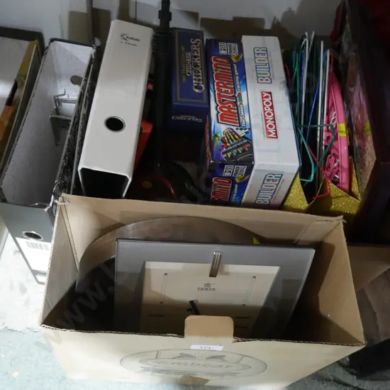 Clocks, coat hangers, board games etc